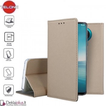 Telone smart magnet atverčiamas dėklas - auksinės spalvos (Nokia 3.4)